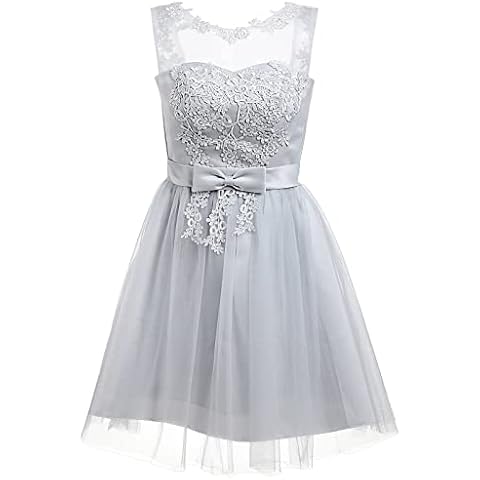 Holibanna Floral Lace Strapless Bridesmaid Dresses Short Prom for Women Evening Slim Wedding Pageant Grey Cover