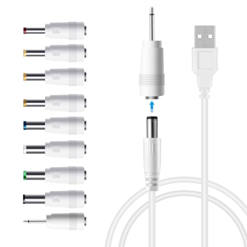 LANMU DC 5V Power Cord, USB to 5V DC Power Cable Charging Cord with 9 Adapters (6.4 * 4.4mm, 6.3 * 3.0mm, 5.5 * 2.5mm, 5.5 * 2.1mm, 5.5 * 1.7 mm, 4.8 * 1.7 mm, 4.0 * 1.7 mm, 3.5 * 1.35 mm, 2.5mm)
