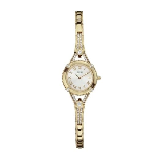 GUESS Petite Vintage Inspired Gold-Tone Crystal Bracelet Watch with Self-Adjustable Links. Color: Gold-Tone (Model: U0135L2)