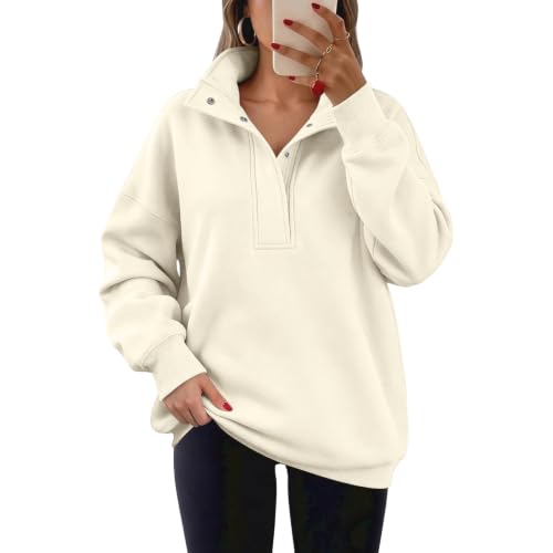 Oversized Sweatshirt for Women Fleece Mock Neck Button Cotton Sweat Shirt - image 4