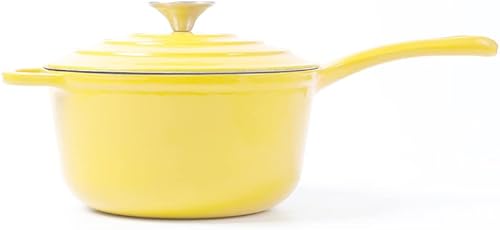 Miniatura 8 de HAWOK Cacerola de hierro fundido esmaltado, cacerola de 2.65 cuartos de galón con tapa y mango largo, color verde