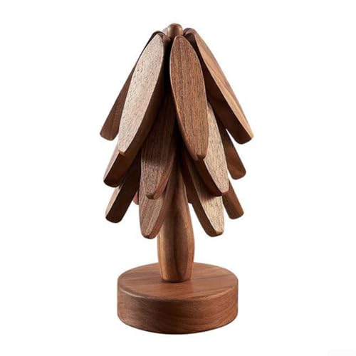 Christmas Tree Lot de 4 dessous de plat élégants en bois pour plats chauds en forme d'arbre de Noël dessous de plat en bois + 1 support (bois de hêtre)