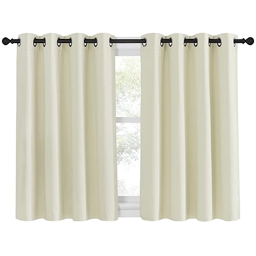 NICETOWN Blackout Kitchen Window Curtain 45 inches Length - Thermal Insulated Solid Grommet Sound & Light Reducing Room Darkening Drape for Bathroom (Beige, 1 Panel, W52 x L45)