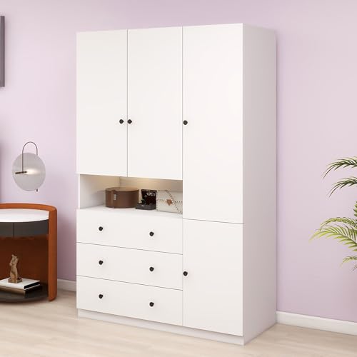 3doorarmoirewardrobeclosetwith3drawerswhitewardrobewithspaciousstoragewoodbedroomwardrobeclosetwithhangingbar  Urban Country Home Decor 3 door armoire wardrobe closet with 3 drawers white wardrobe with spacious storage wood bedroom wardrobe closet with hanging bar  urban country home decor