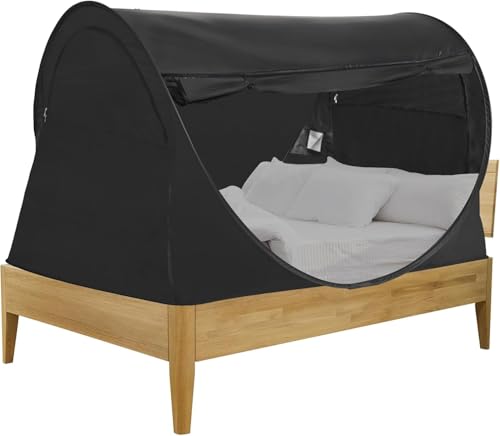 Alvantor Bed Canopy Tents Queen Size Dream Privacy Space Sleep Tents Indoor with 2 in 1 Windows Pop Up Frame Curtains Breathable Reducing Light Black (Mattress Not Included)