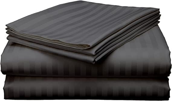 Easy Living Stripe 2 Pcs Set: 1 x Fitted Sheet 120x200 cm with1 Pillow Cases; Dark Grey Size: Twin