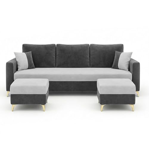 Image of Classiq Rich 5 Seater L Shape Sofa Set with Movable Ottoman | Flexible Layout | Spacious Soft Touch Seating | Designer Sofa for Living Room (Dark Grey & Light Grey)