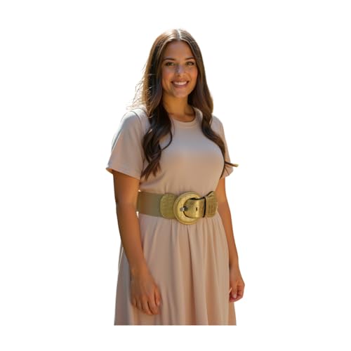 Women Fashion Elastic Belt Hip High Waist Wide Light Gold Color Faux Leather Fabric Size M L XL4