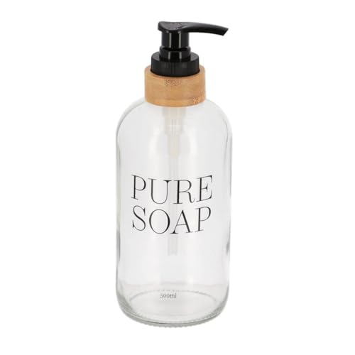 Tendance - Distributeur Savon Verre/Bambou Pure Soap 500 ml - Transparent - Salle de Bain - Accessoire Salle de Bain à Poser