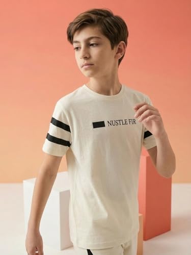 Image of Li'l Tomatoes Boys 100% Cotton Night Suit Set | Half Sleeve T-Shirt & Shorts | Color Block & Typography Print | Soft & Breathable Sleepwear | Casual Summer Wear | 9-16 Years