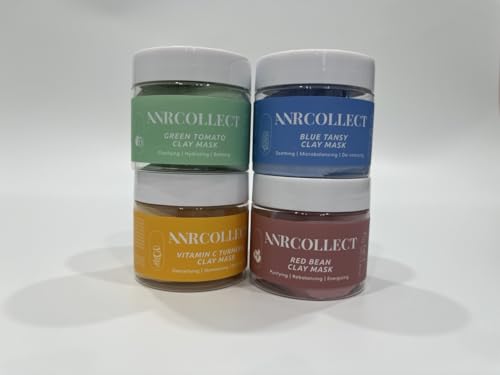 ANRCOLLECT Juego de 4 mascarillas de arcilla para el cuidado facial, judías rojas, vitaminas, tomates verdes y manzanilla, 100 ml