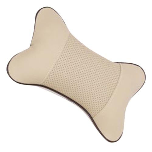 FELTECHELECTR Almohada Cervical para Coche de Piel Sintética Beige Cojín de Soporte para Cuello Forma de Hueso Relleno Transpirable para Asiento Automotor y Uso en Hogar Accesorio Interior