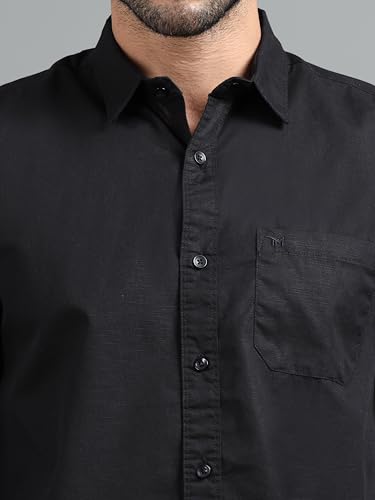 Image of Men Slim Fit Solid Spread Collar Casual Shirt