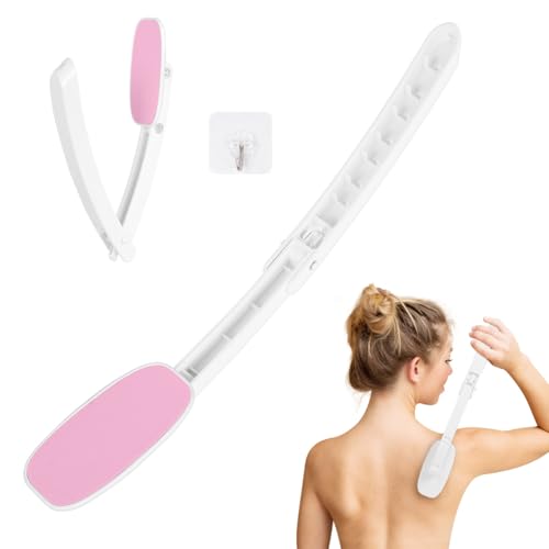 LOPHE Aplicador de Espalda Autobronceador, 2pcs Aplicador de Espalda Plegable sin Rayas, Aplicador de Espalda con Esponja para Hombres y Mujeres, Aplicar Loción Bronceadora y Protector Solar(Rosada)