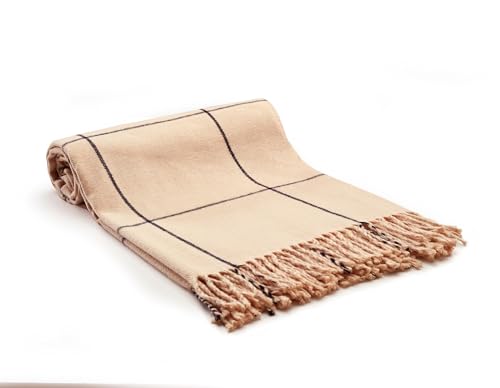 Arus Highlands Collection Überwurfdecke aus Acryl mit Schottenkaro-Design, Queen-Size-Größe, Creme-Marineblau, 152,4 x 203,2 cm – Ansicht 2