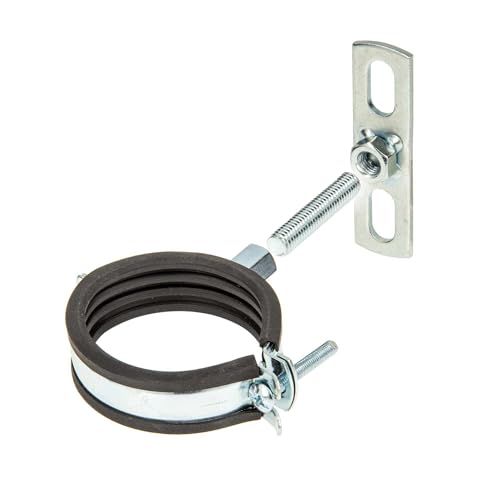 tecuro Einhand Schraubrohrschelle M8/M10 Spannbereich 31-36 mm verzinkt, inkl. Gewindestift M10 x 40 mm und Befestigungsplatte, mit Gummi Schallschutzeinlage - Kombi-Set GRS3136-S Rohrbefestigung
