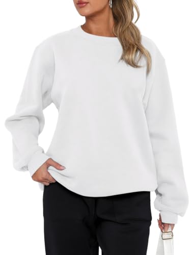 Image of REORIA Women Long Sleeve Tops Fleece Sweatshirt Oversized T Shirt White L