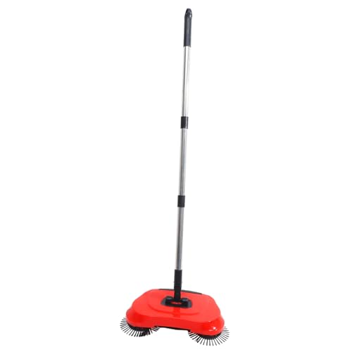 Levemolo Floor Sweeper and Broom Set Hand Push Sweeper Dustpan 360° Rotation Easy to Clean Non-Electric Abs Stainless Steel Red