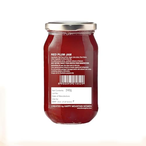 Image of Bhuira Red Plum Jam - 240g | All Natural No Added Preservatives, Artificial Colors | Handmade Himachal Vegan Spread | Breakfast Dessert Jam | Healthy Snack | Sweet Tart