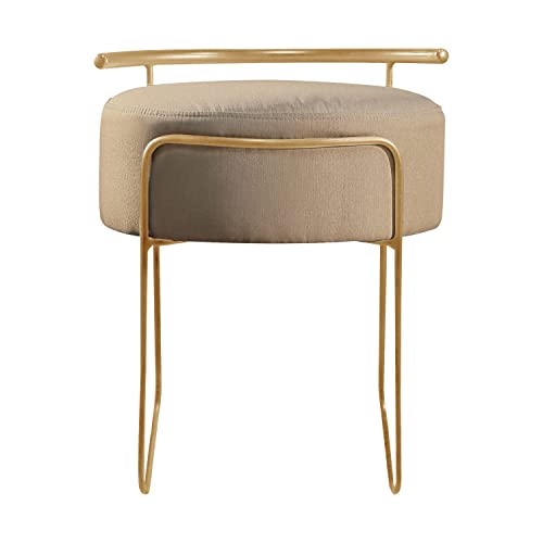 Puff Redondo Ivar em Linho e Base Metal Dourado Agarb Decor Cor:Linho Bege