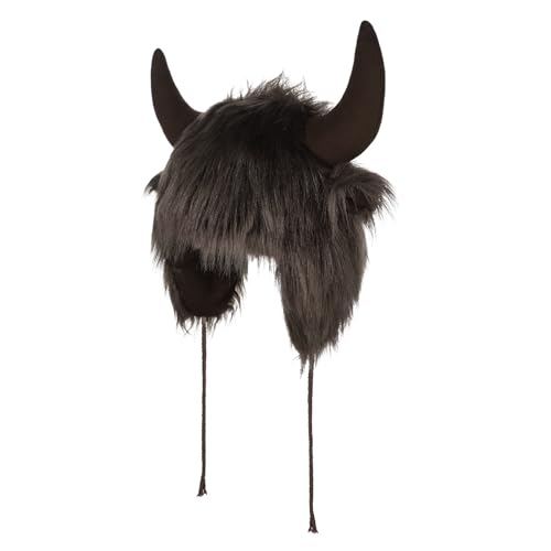 SIQITECHNO Cute Animal Horns Ears Earflap Hat Faux Fur Russian Hat Plush Buffalo Cap Funny Viking Trapper Trooper Cap4