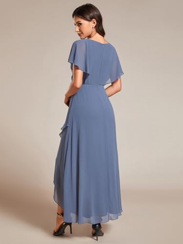 Image of Ever-Pretty Women's Formal Dress A Line V Neck Applique Waist Tea Length Wedding Guest Dress 02027
