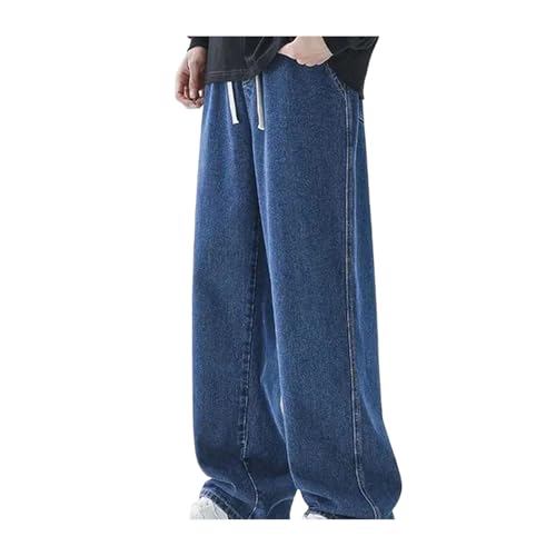 Men's Banding Jeans Loose Straight Drape Denim Pants Vintage High Street Casual Daily Baggy Trousers
