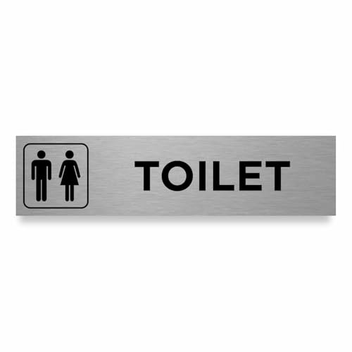Slimline Aluminium Ladies Gentlemen Symbol Toilet Sign from ViroDisplay - 200 x 50mm - Brushed Silver - Durable Printed Surface - Self-Adhesive Fixing