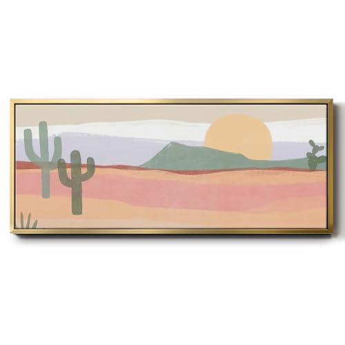 Renditions Gallery Nature Wall Art for Home Decor Cactus Plateau Abstract Landscape Floater Framed Canvas for Lounge Drawing Room Balcony - 20"X50" Gold Frame GAL031