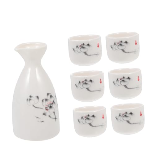 Cabilock Japanese Style Sake Pot with Wine Cups Sake Kettle for Serving Present for Friends and Family Easy to Clean Material