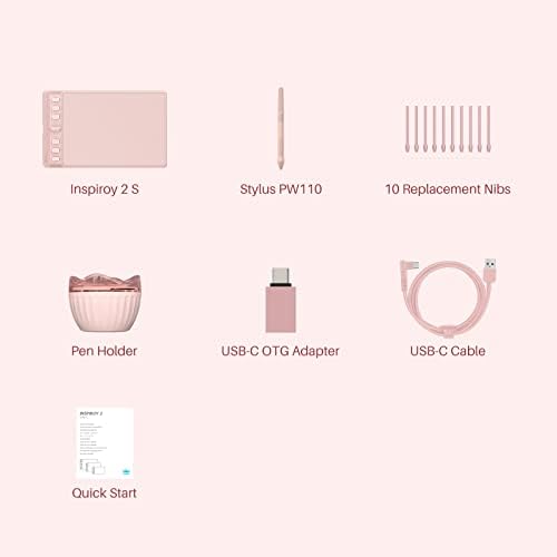 HUION 2023 New Inspiroy 2 S Graphics tablets, 6.3 x 3.9 inch Portable Drawing tablet with 8192 Levels Battery-free Digital Pen, 6 Press Keys + Scroller, for Windows Mac Linux Android ChromeOS(Pink)