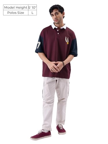 The Souled Store Official Harry Potter: Snitch 07 Men and Boys Oversized fit Graphic Printed Half Sleeve Cotton Multicolored Oversized Polos