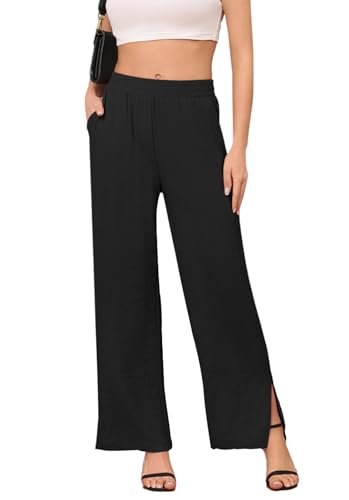 DILIUXING Women's Wide Leg Lounge Pants with Pockets Side Slits Lightweight High Waisted Loose Trouser