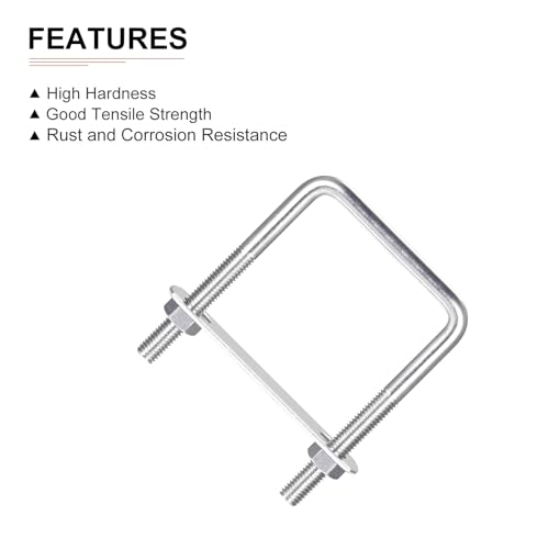 Image of DTGN M8x60x90mm(ThreadxWxL) Square U Bolt - 2Pack - Good for Trailer Pipe Replacement Parts - 304 Stainless Steel U Shape Bolts
