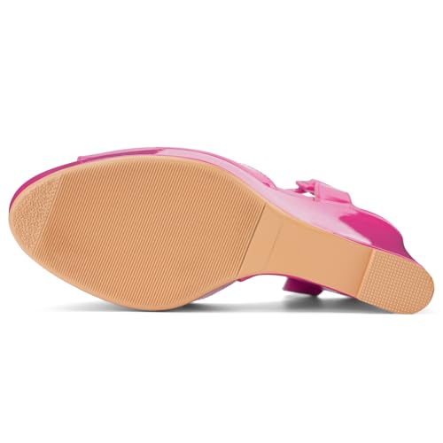 Image of Women's Dressy Platform Wedge Sandals Gold Wedges Peep Toe Patent High Heels Slingback Heeled Comfortable Ankle Strap Shoes
