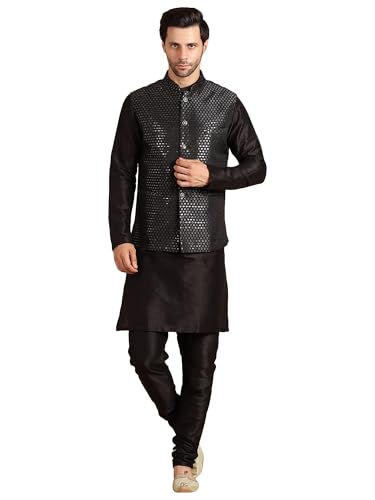 Image of men's Silk Blend Kurta Pejama & Waistcot Set