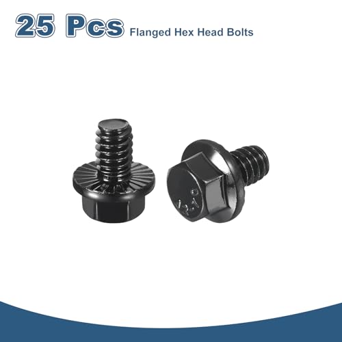 Image of uxcell 25Pcs 1 /4-20 x 3 /8 inch Flanged Hex Head Bolts, 304 Stainless Steel Flange Hexagon Screws, Flange Hex Drive Screws 5.8 Grade for Machinery Industry Home Appliances, Black