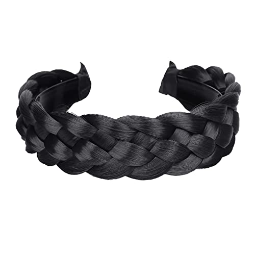 vowyore Diadema trenzada de pelo sintético de 5 hebras, trenza clásica gruesa y ancha, diseño de dientes antideslizantes, perfecta para eventos formales y bodas, color negro, 1 unidad (paquete de 1)