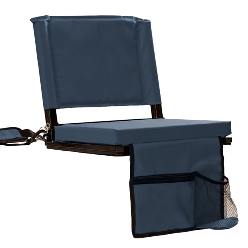 Image of Stadium Seats with Back Support for Bleachers, Folding Bleacher Seat Bleacher Chairs with Back and Cushion, Padded Stadium Chair with Shoulder Strap, Large Mesh Pocket & Carry Handle, Midnight Blue