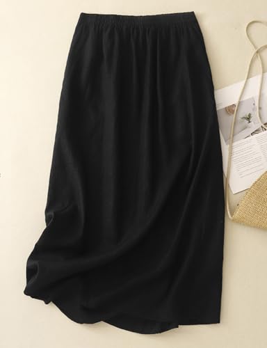 IDEALSANXUN Linen Skirts for Women Spring Summer Outfits A Line Elastic High Waisted Casual Lightweight Flowy Midi Skirt2