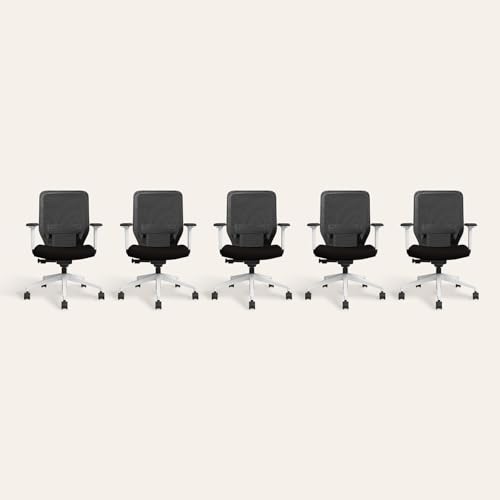 Image of Interio by Godrej Greta 2.0 Mid Back Fabric Ergonomic Chair (Black Ink with White Body, Set of 5) 1-Year Warranty, Adjustable Armrest