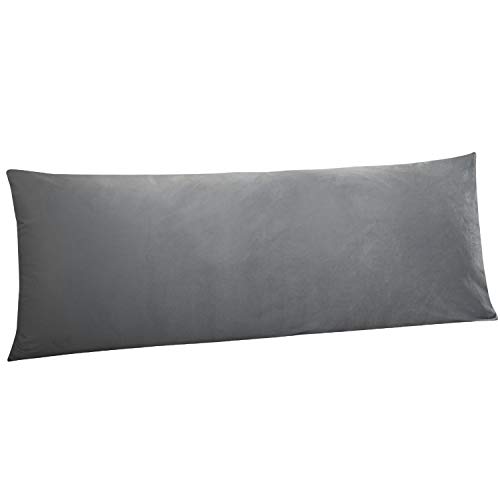 Image of NTBAY 1 Pack Zippered Velvet Body Pillow Cover, Super Soft and Cozy Luxury Fuzzy Flannel 20x54 Long Pillowcase with Zipper, 20x54 Inches, Smoke Grey