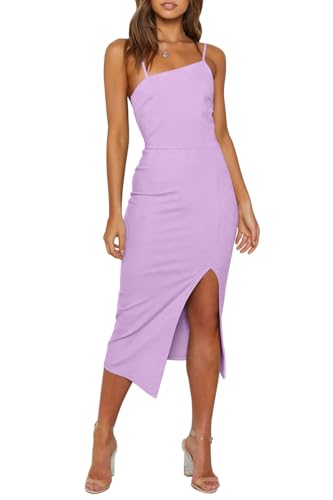 Image of OWIN Women's Adjustable Spaghetti Straps Sleeveless High Waist Split Midi Bodycon Cocktail Party Dress