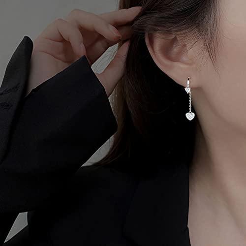 SLUYNZ Sterling Silver CZ Love Heart Hoop Earrings for Women Teens Heart Hoop Earrings Dangle Chain Love Dangle Earrings for Valentines Day3