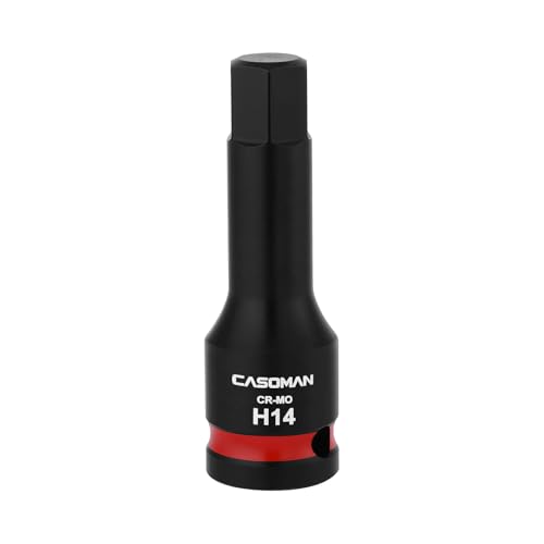 CASOMAN 1/2 Drive 14mm Impact Hex Bit Socket One-Piece H14 Allen Socket with Red Color-Code Ring 78mm Length CR-MO