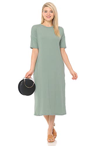 iconic luxe Women s Midi Dress with Half-Sleeve and Pockets Large Sage