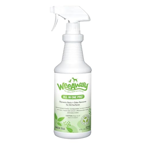 Wee Away Pet Stain and Odor Remover Spray, Biodegradable Enzyme Cleaner for Dog and Cat Urine, Poop, Diarrhea, & Vomit, For Carpets, Upholstery, Cages, Litter Boxes (32 oz) (Green Tea)