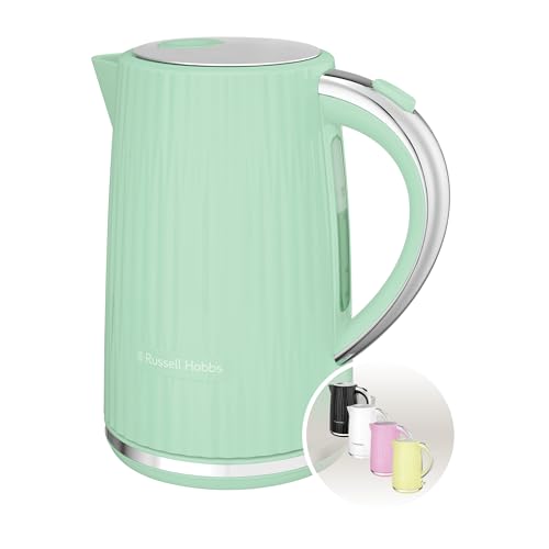 Russell Hobbs Electric Kettle (Hot Water Tea or Coffee 1.7L Push to open lid Perfect pour spout Removable washable filter Illuminated switch Chrome accents Pistachio 3000W) Eden 27364