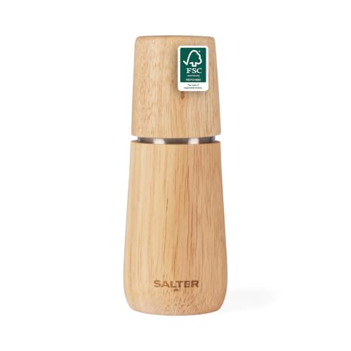 Salter Edith Pepper Mill, Manual Wooden Grinder, Adjustable Fine to Coarse