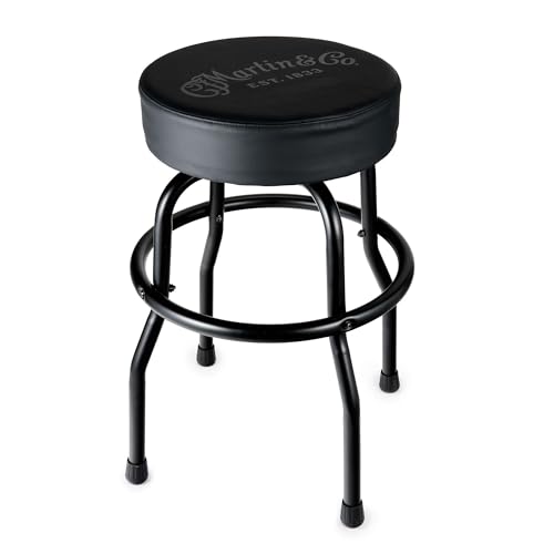 MARTIN Black Barstool with Printed Black Logo | 24.25'' Swivel Seat, Black Base, Easy Assembly | Guitarist Stool for Studio, Practice Room, or Home